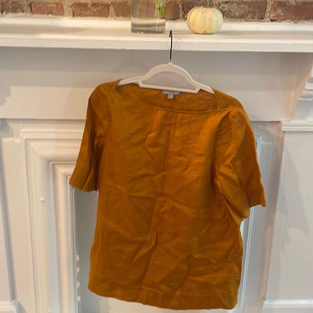 COS 100 💯 true hemp linen orange pumpkin 🎃 spice 3/4 length sleeve shirt